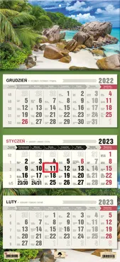 Kalendarz 2023 ścienny trójdzielny Seszele