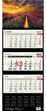 Kalendarz 2023 ścienny trójdzielny Lawenda