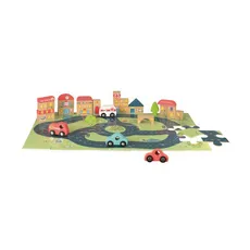 Drewniane puzzle, miasto i samochodziki