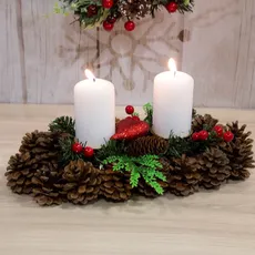 Świąteczny stroik ze świecznikiem,  2 świeczki, czerwony