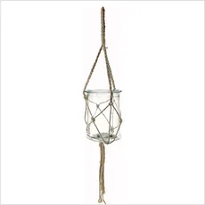 Świecznik - szklany lampion, brązowy sznur