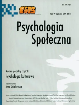 Psychologia społeczna Tom 9 Numer 2 (29) 2014
