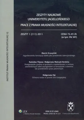 Zeszyty naukowe Uniwersytetu Jagiellońskiego Prace z prawa własności intelektualnej zeszyt 111